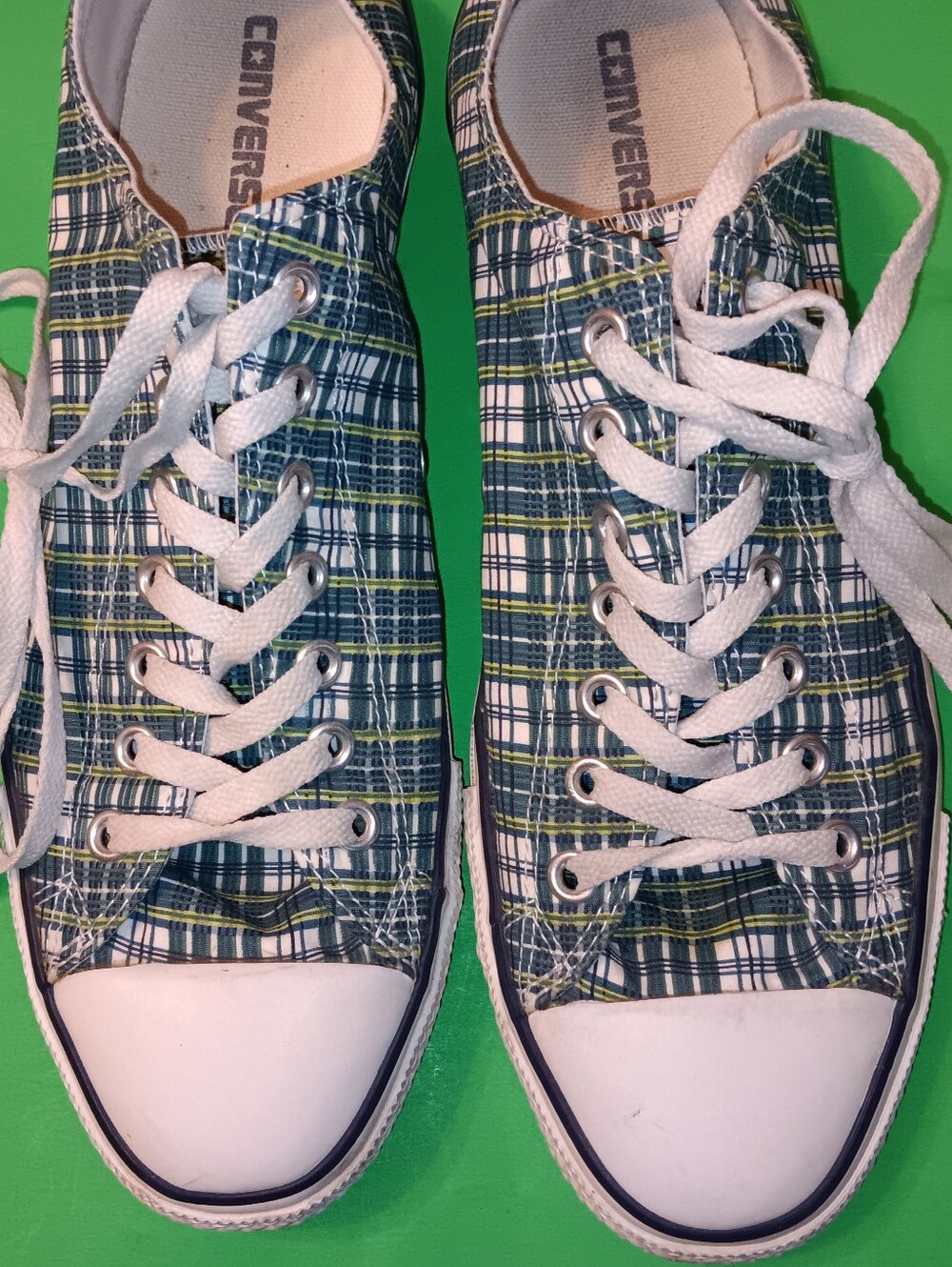 2008 Converse Green/White Plaid Low Top Shoes/Sneakers Preowned Men's Size 12 - Picture 5 of 13